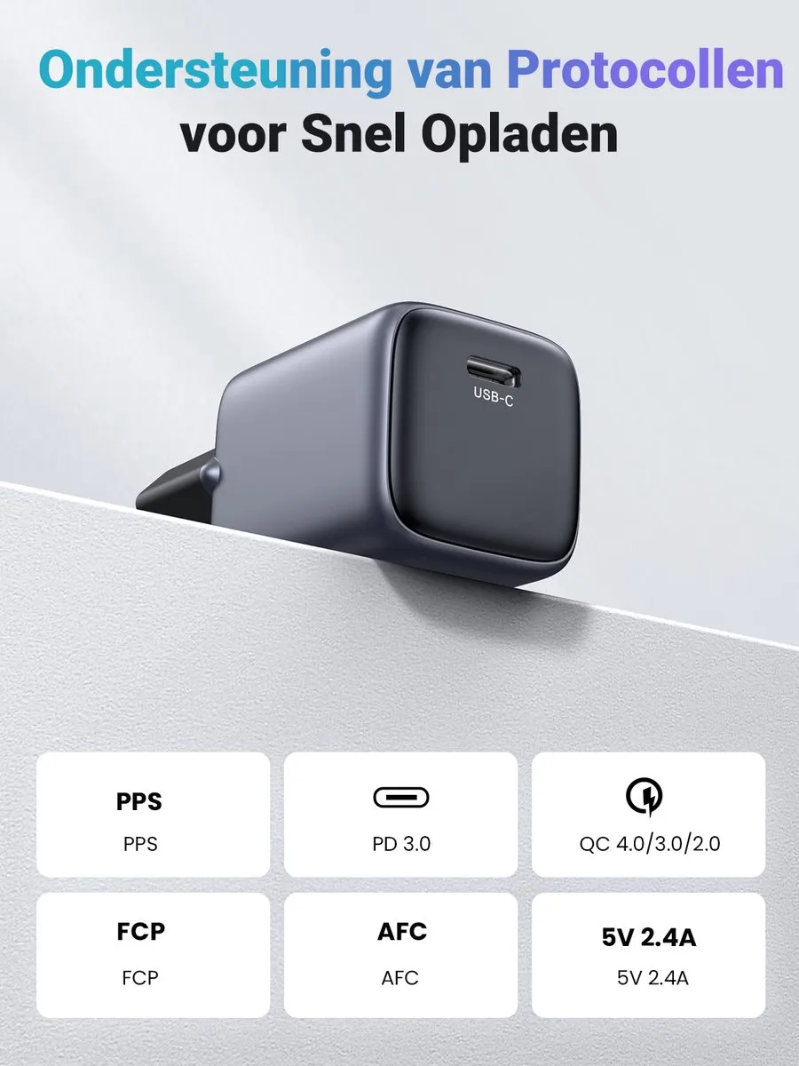 UGREEN Nexode Mini 20W PD USB-C Snellader 90664 - Grijs