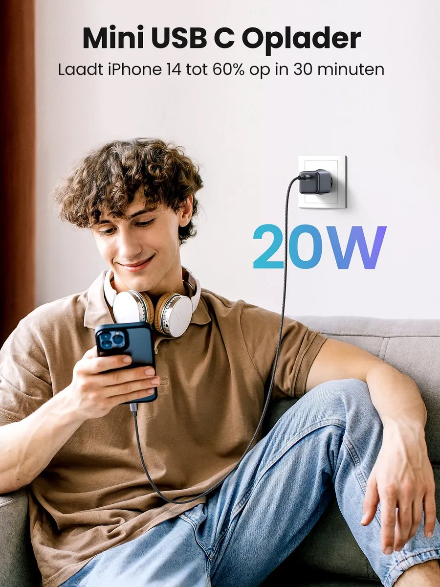 UGREEN Nexode Mini 20W PD USB-C Snellader 90664 - Grijs