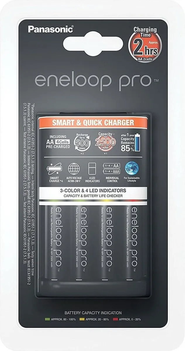Panasonic Eneloop Smart & Quick Lader BQ-CC55 - 4x AA 2500mAh - Wit