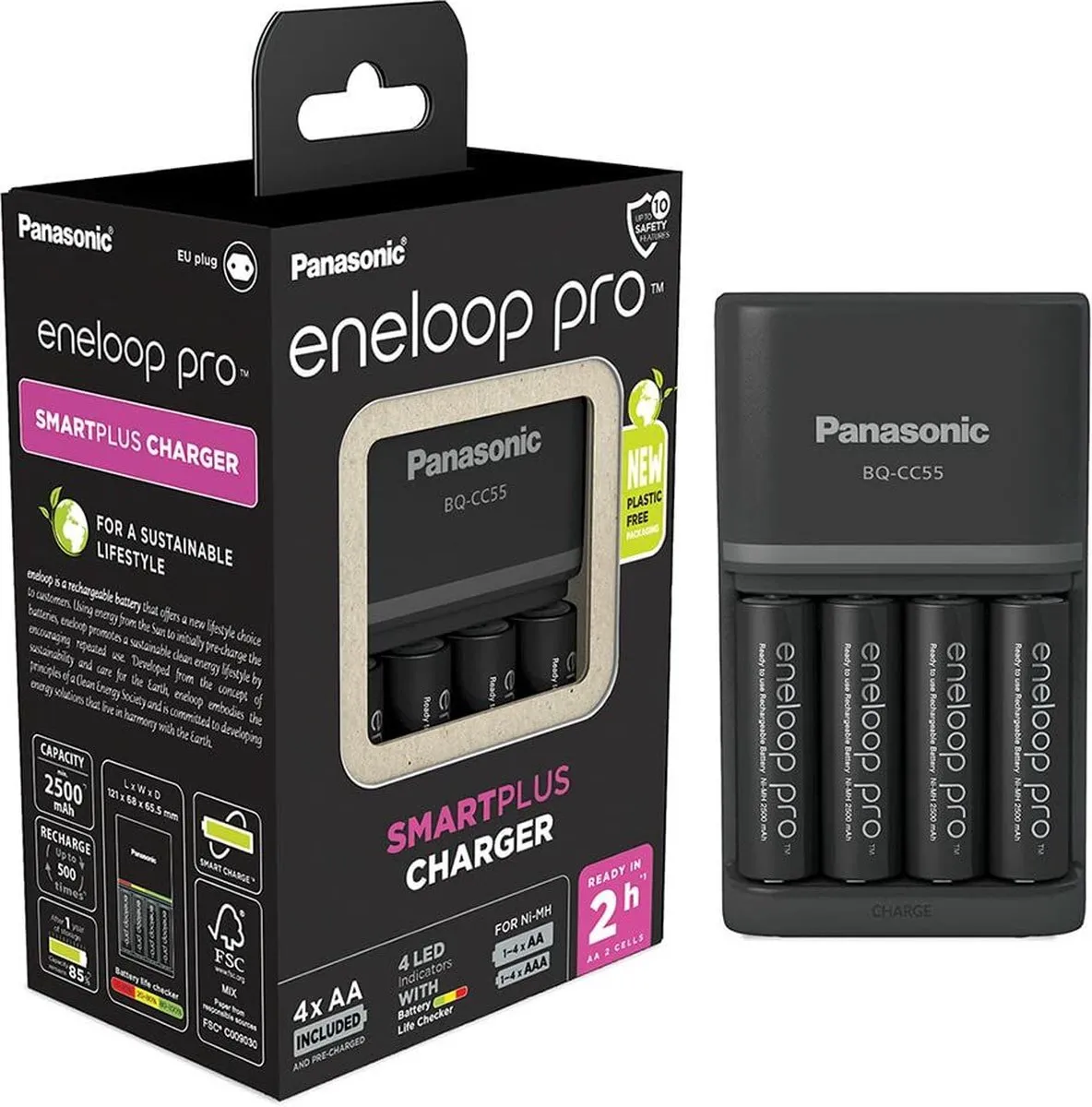 Panasonic Eneloop Smart & Quick Lader BQ-CC55 - 4x AA 2500mAh - Wit