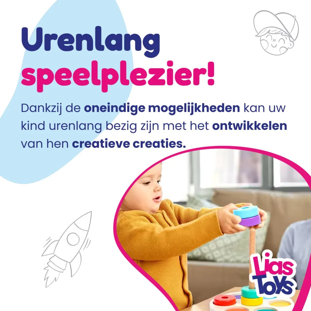 LiasToys - Regenboog toren - houten stapeltoren - montessori speelgoed - educatief speelgoed - peuter speelgoed -duurzaam speelgoed - ring stapelaar