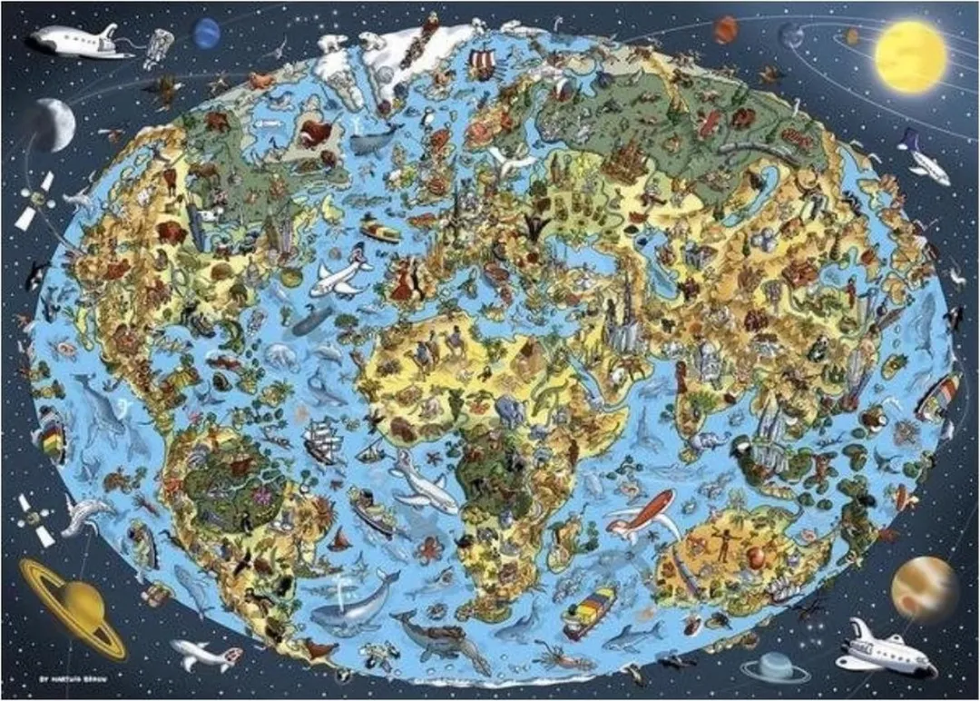 Dino Illustrated World Map -  Puzzle 1,000 pieces