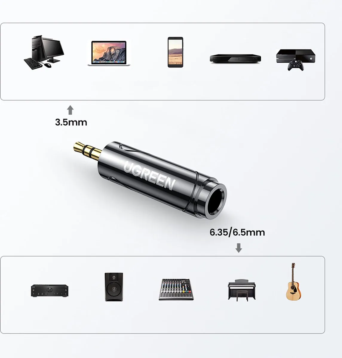 UGREEN 3,5mm naar 6,35mm Audioadapter - Grijs