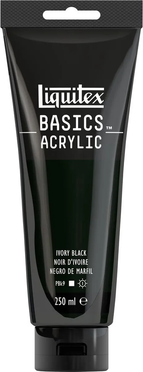 Liquitex 88700221 Basics Acrylverf Ivory Black – 250 ml | Kunstenaars Acrylverf | Middelmatige Viscositeit | Lichtechte Kleur voor Schilderen & Canvas