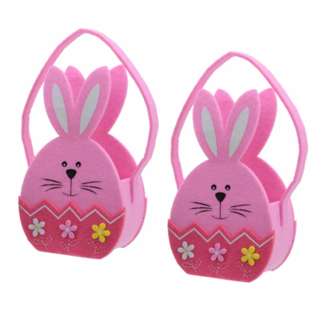 Decoris Paaseieren Mandje Paashaas Roze Vilt 4 Stuks