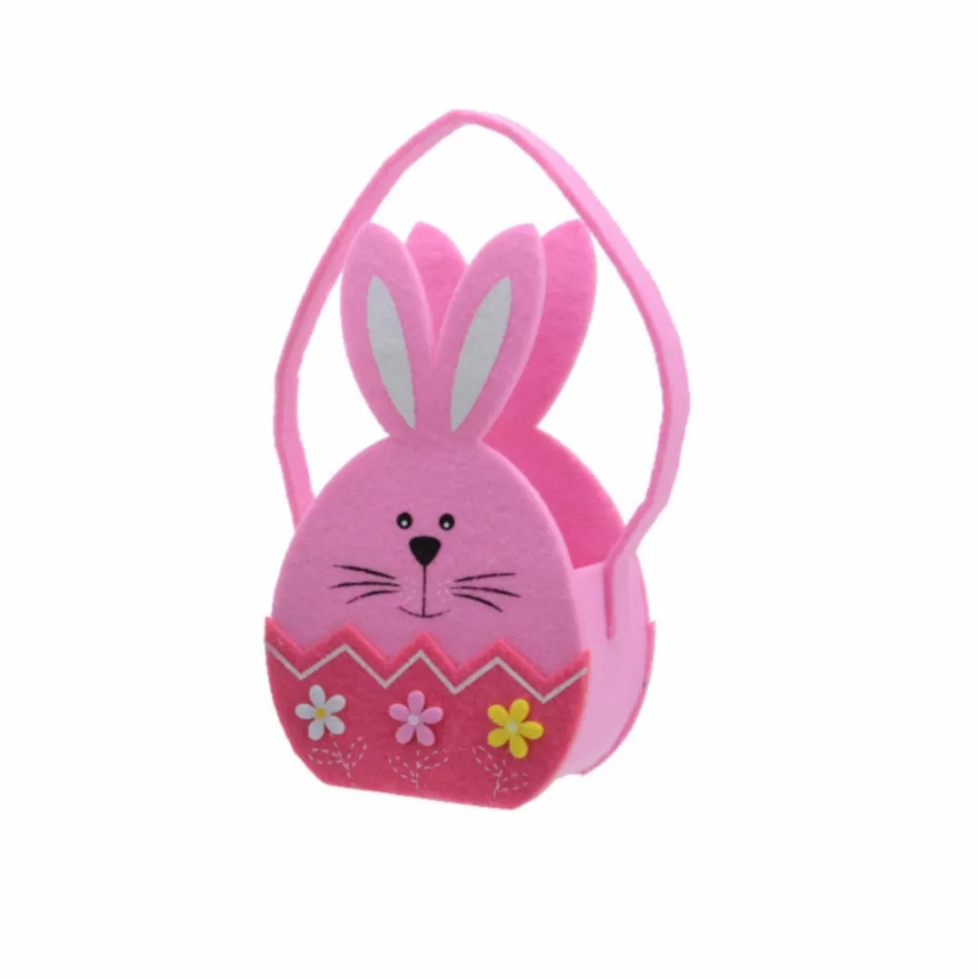 Decoris Paaseieren Mandje Paashaas Roze Vilt 4 Stuks