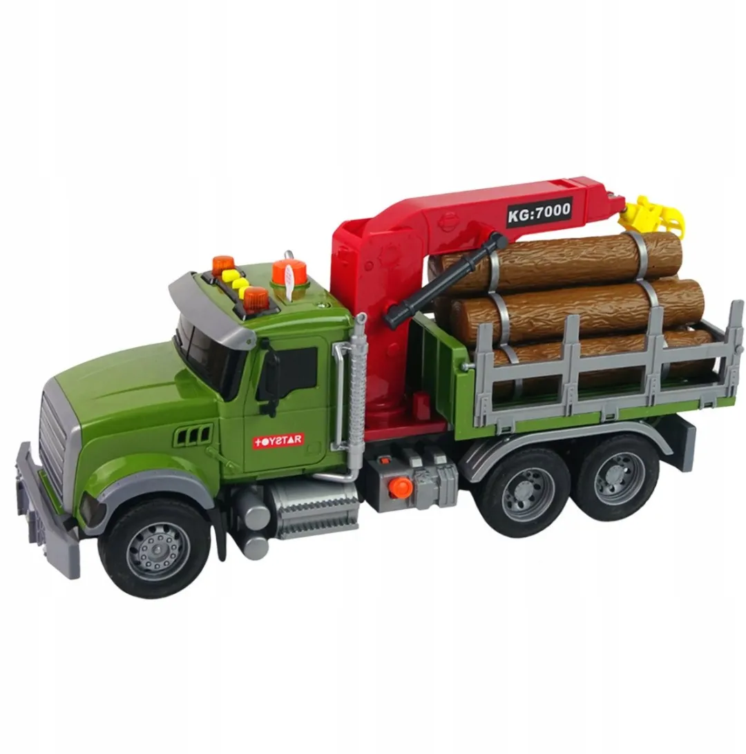 Grote Houten Vrachtwagen met Kraan, Geluid & Licht, 42cm