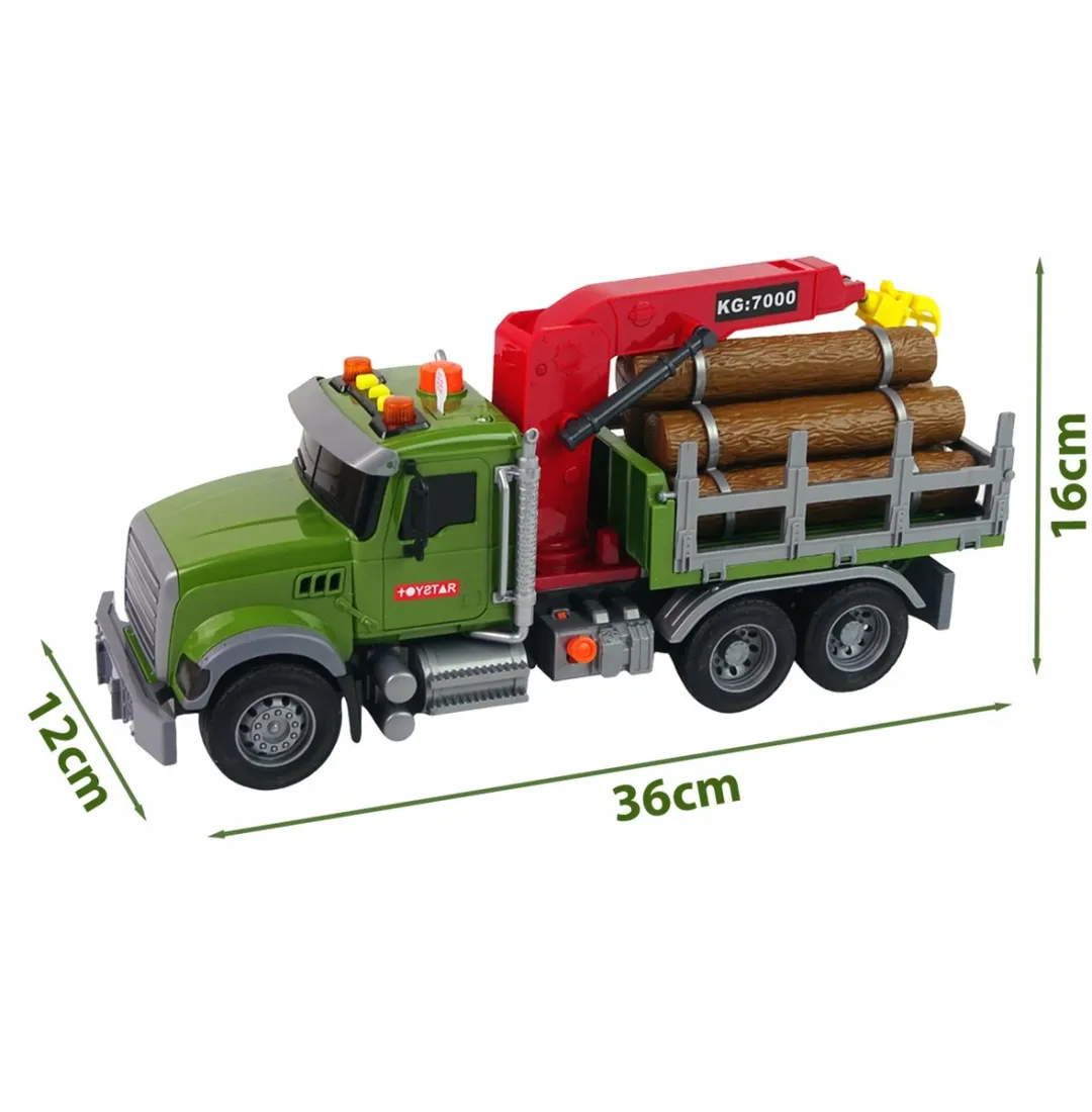 Grote Houten Vrachtwagen met Kraan, Geluid & Licht, 42cm