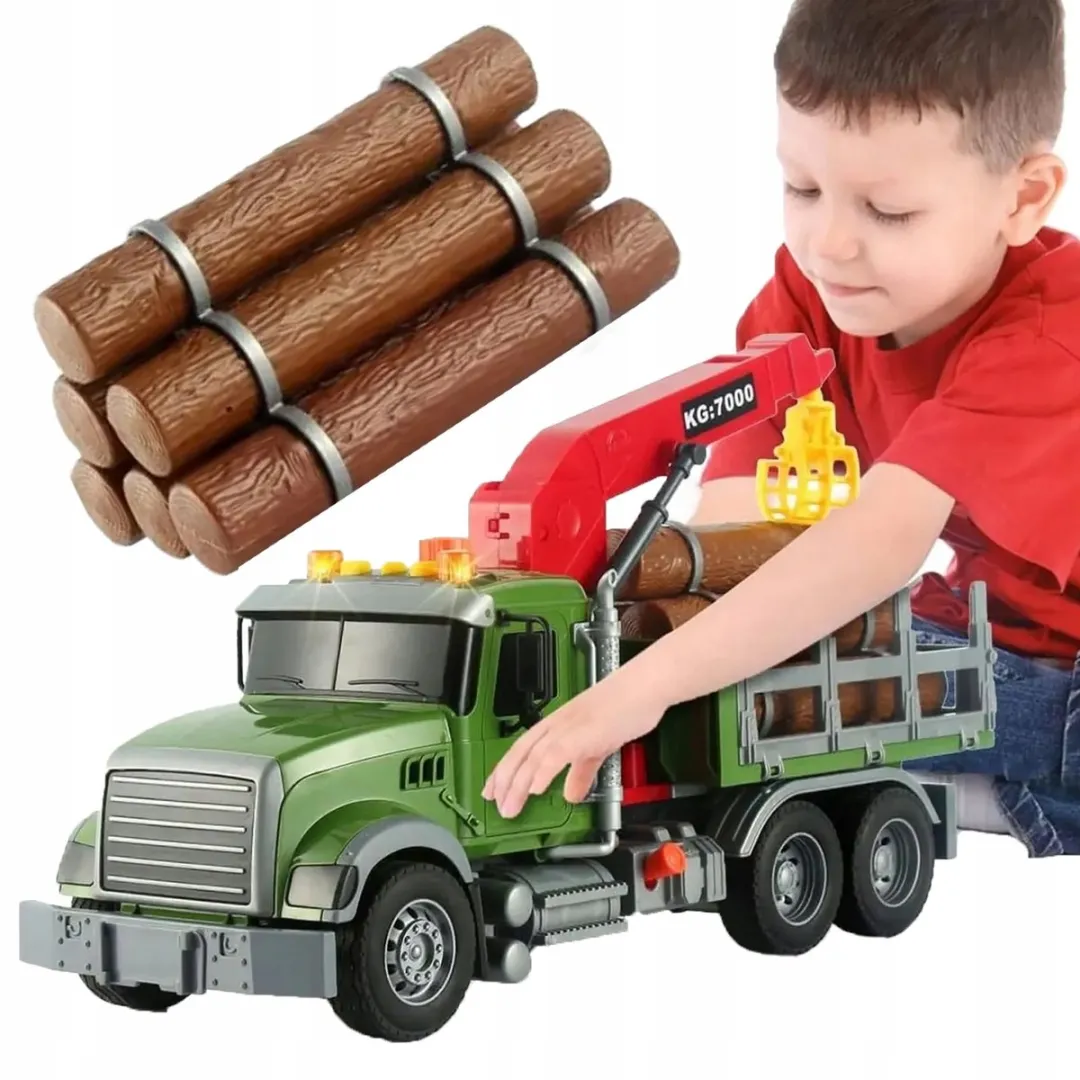 Grote Houten Vrachtwagen met Kraan, Geluid & Licht, 42cm