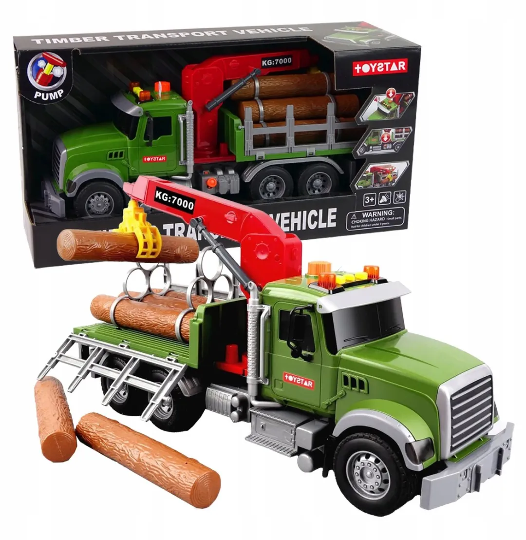 Grote Houten Vrachtwagen met Kraan, Geluid & Licht, 42cm