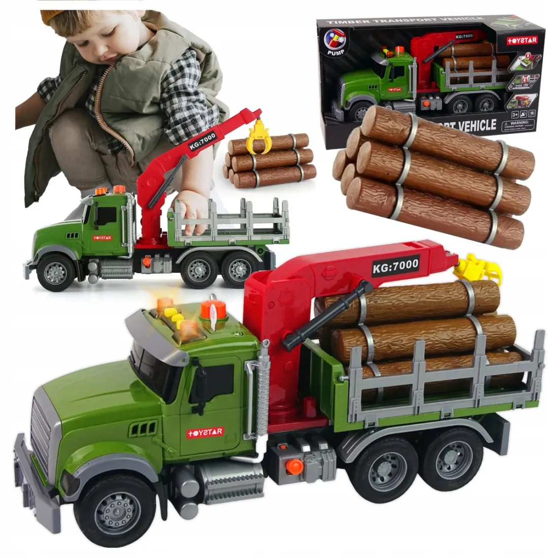 Grote Houten Vrachtwagen met Kraan, Geluid & Licht, 42cm