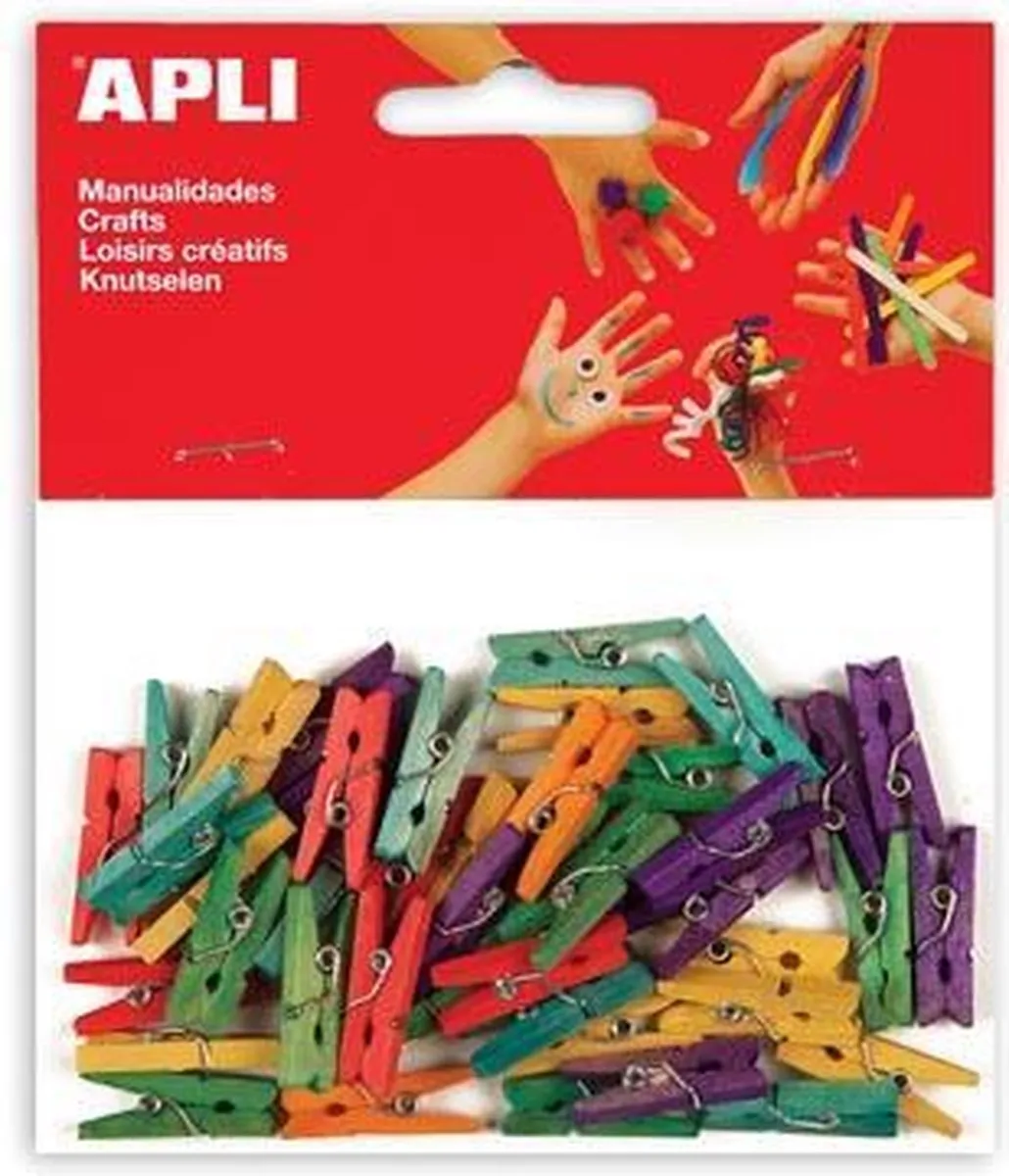 Apli Kids Mini Wasknijpers Hout - 45 Stuks Meerkleurig