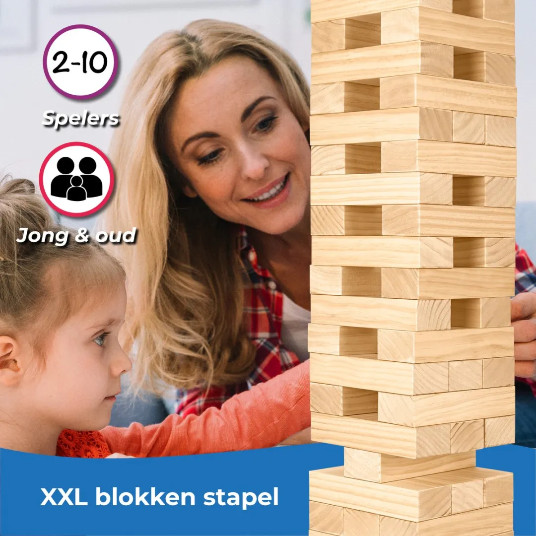 Toyfel Riski – Grote FSC® Houten Stapeltoren 70cm XXL – 54 Stapelen Stukken met Ondersteuningsbord & Scorebord – Spannend Openluchttuinspel voor het Gezin