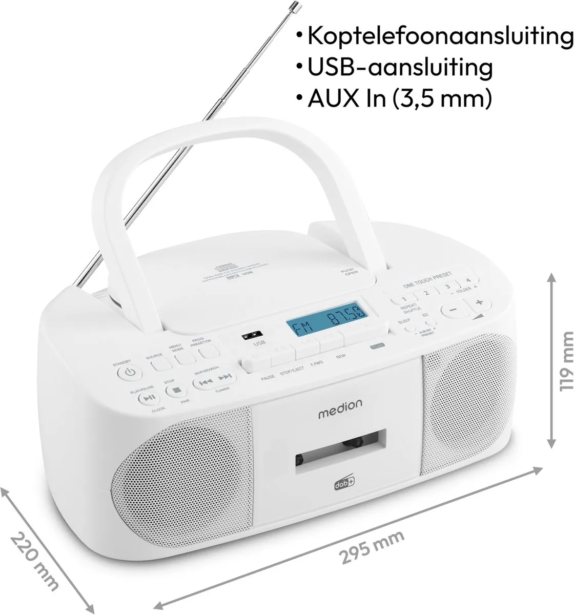 Medion DRX-1 Plus Boombox - DAB+/FM/Bluetooth/CD/MP3 - Wit