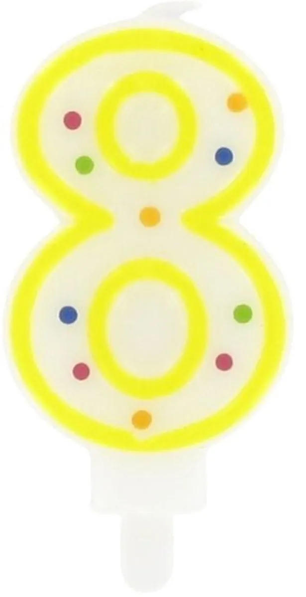 Fackelmann 52584 Kaars 8 jaar, verjaardagskaars, taartkaars, cijferkaars 8, kaars voor verjaardagstaart, paraffine, 9 x 4,5 cm