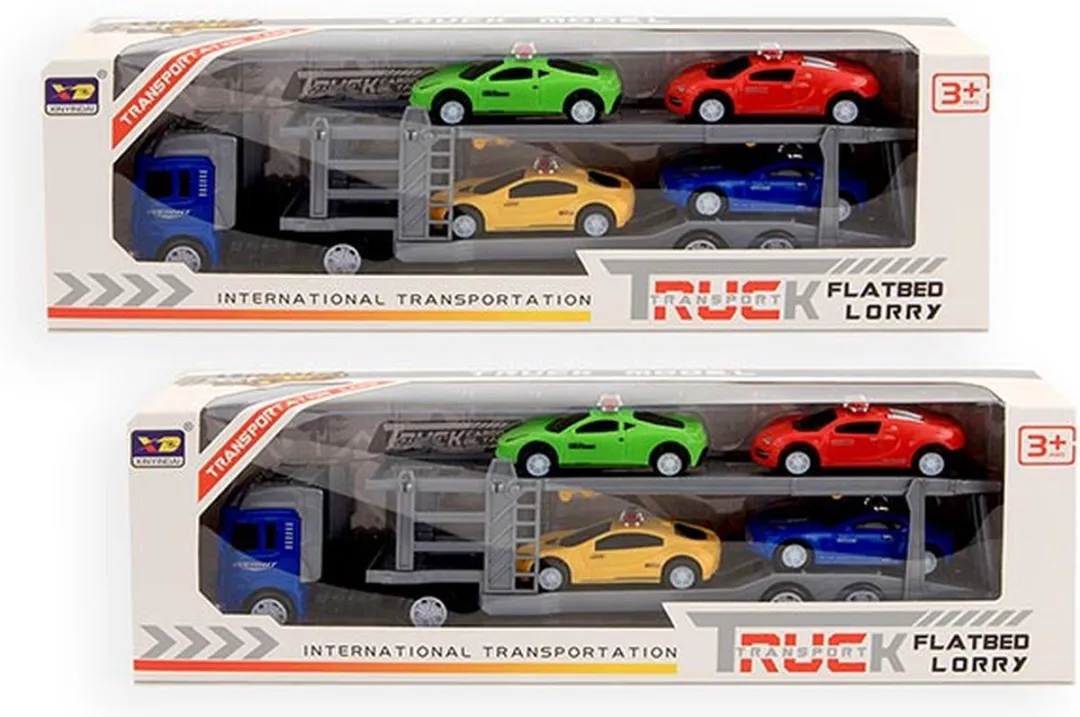 Jonotoys Vrachtwagen 32cm - 4 Auto's Multicolor