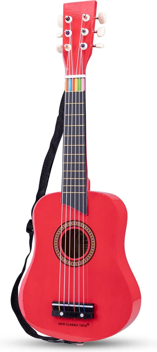 New Classic Toys® Houten Speelgoedgitaar met Draagriem - Rood - Speelgoedinstrument - Mijn eerste Gitaar Inclusief Muziekboekje - Speelgitaar voor Kinderen - Vanaf 3 jaar