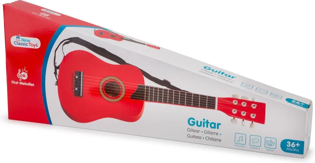 New Classic Toys® Houten Speelgoedgitaar met Draagriem - Rood - Speelgoedinstrument - Mijn eerste Gitaar Inclusief Muziekboekje - Speelgitaar voor Kinderen - Vanaf 3 jaar