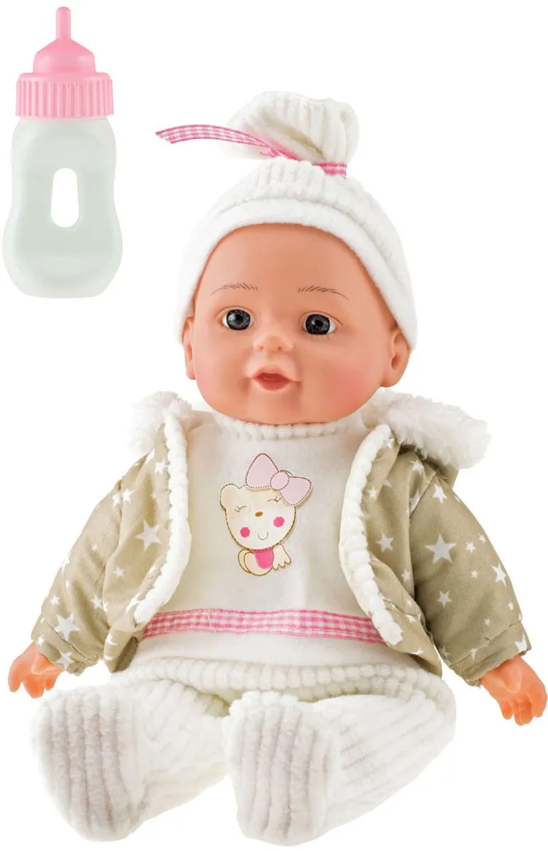 Toi-Toys Babypop Winterkleding & Flesje Blauw