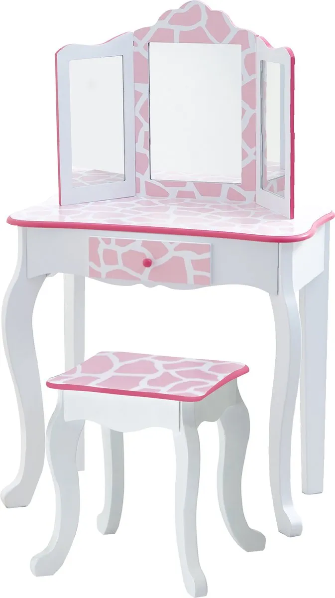 Teamson Kids Houten Kaptafel Kinderen - Tafel en Stoel Set - Roze/Wit