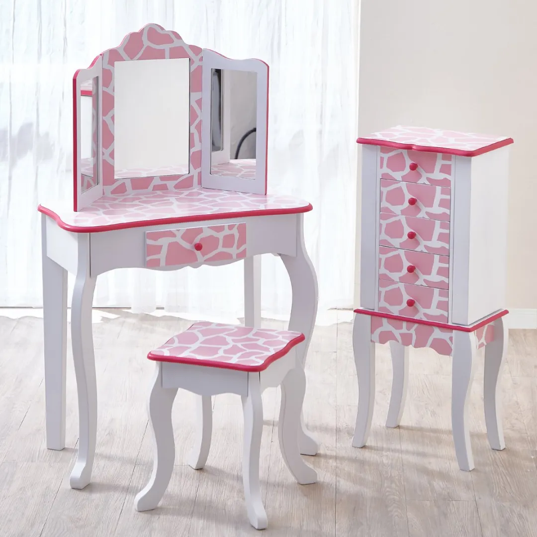 Teamson Kids Houten Kaptafel Kinderen - Tafel en Stoel Set - Roze/Wit