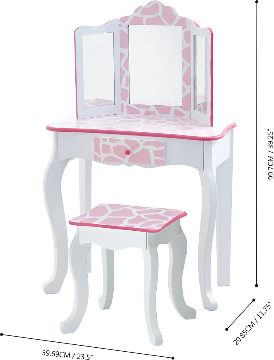 Teamson Kids Houten Kaptafel Kinderen - Tafel en Stoel Set - Roze/Wit