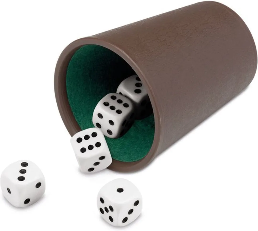 Geronimo Games Cayro Poker Dobbelbeker - 5 Dobbelstenen - Bruin/Wit