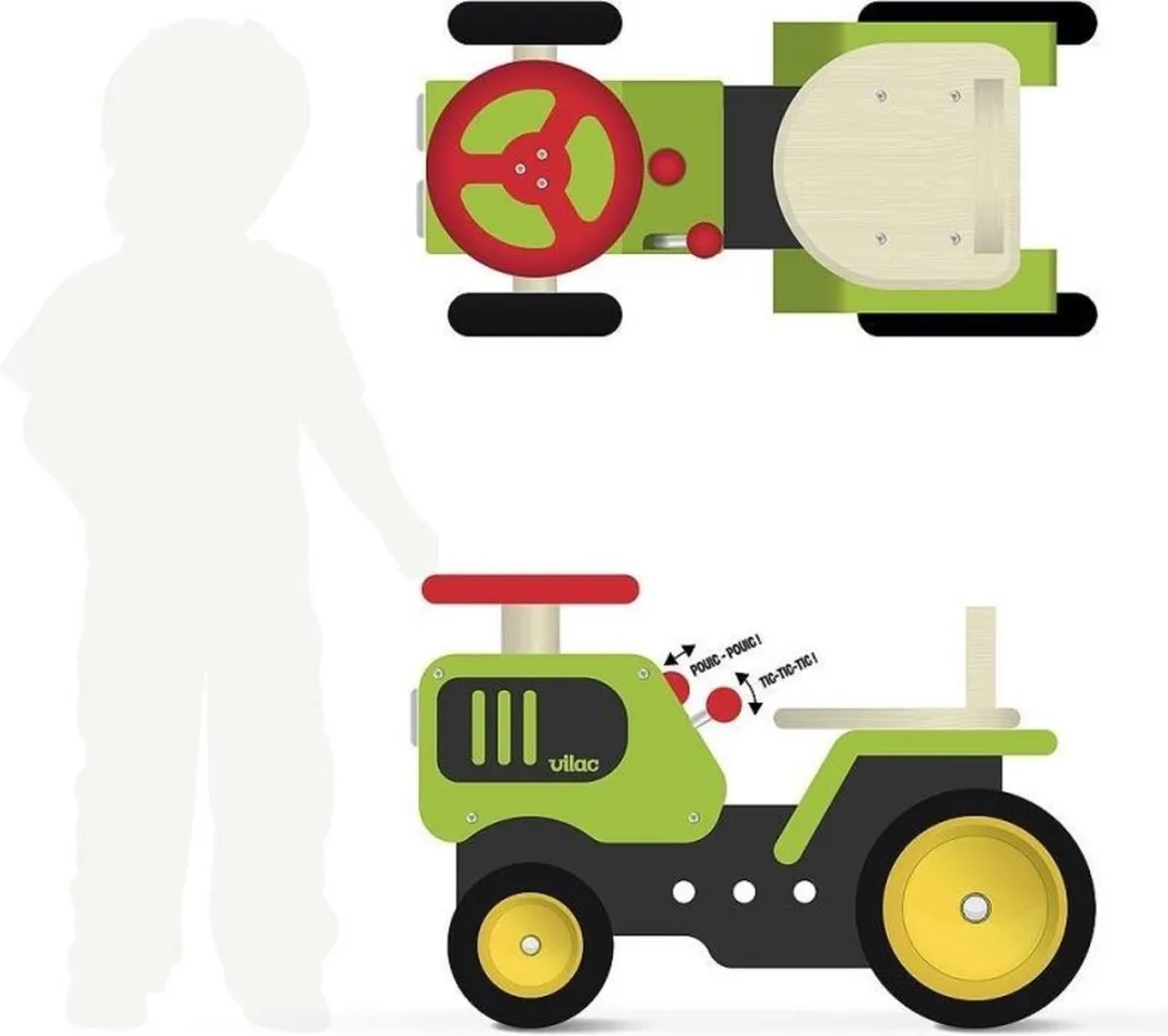 Vilac Loopwagen Tractor JPMVI1027 - Groen/Geel