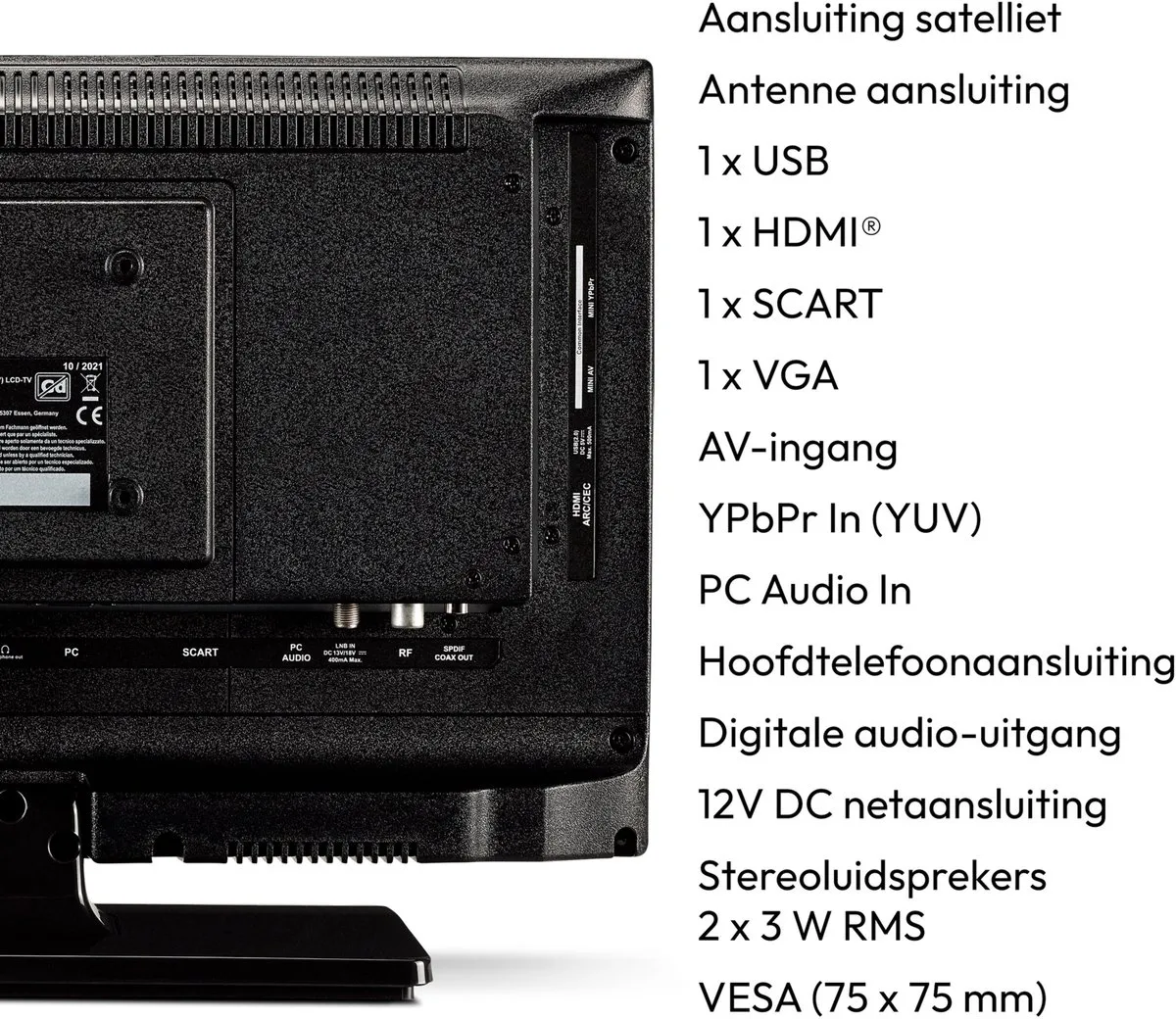 Medion E8192501 19 inch HD-tv - 12V - Drievoudige tuner - Zwart