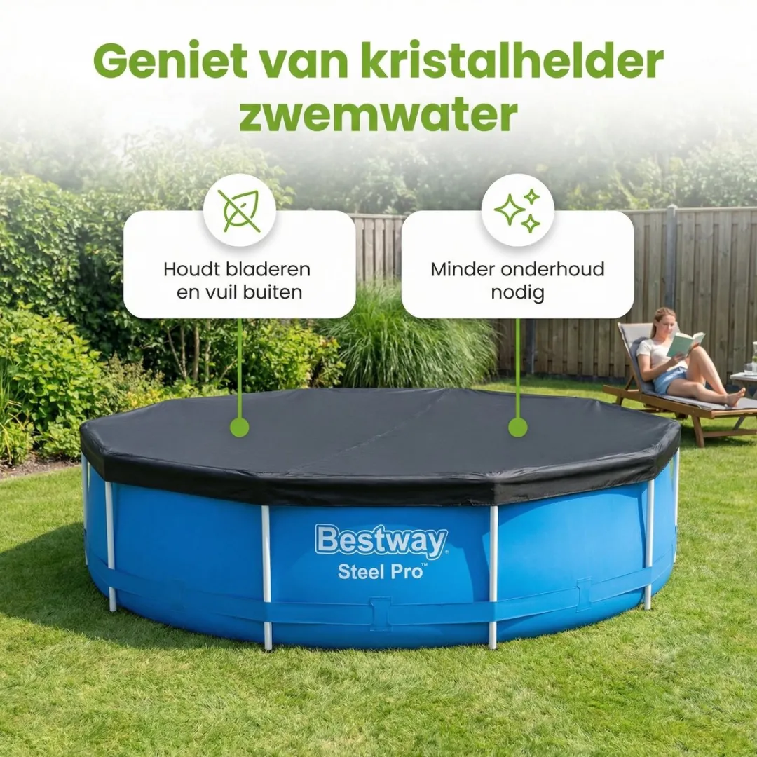 Bestway Rond Opblaasbaar Fast Set Zwembad - 305 x 66 cm - Blauw - Inclusief Pomp Afdekzeil - Grondzeil - Solar Mat - 7-delig