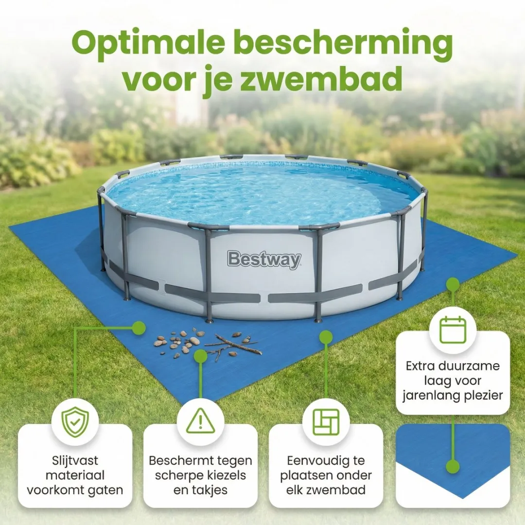 Bestway Rond Opblaasbaar Fast Set Zwembad - 305 x 66 cm - Blauw - Inclusief Pomp Afdekzeil - Grondzeil - Solar Mat - 7-delig