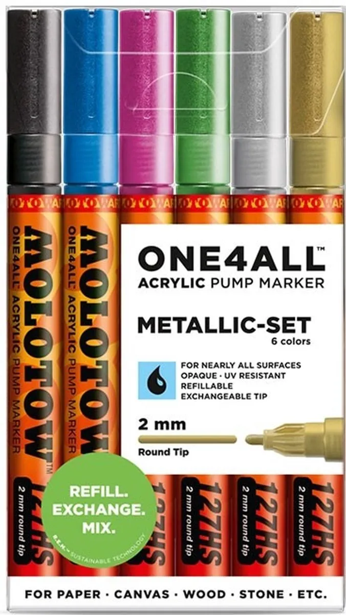 Molotow ONE4ALL Metallic Acrylstiften 2mm - 6 Stuks