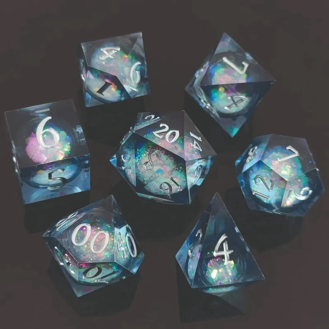 Lapi Toys D&D Liquid Core Dobbelstenen - Blauw - 7-delig