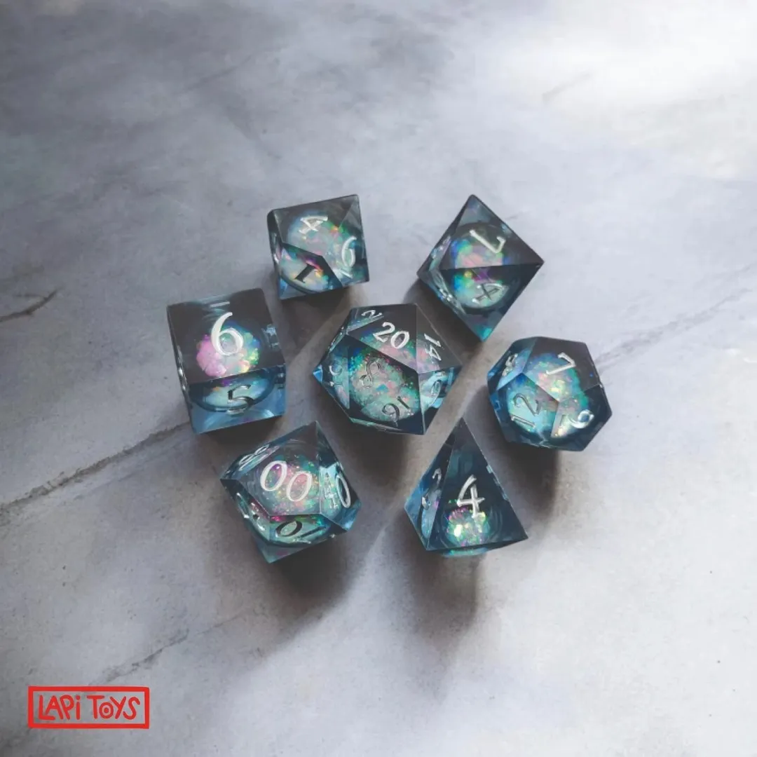 Lapi Toys D&D Liquid Core Dobbelstenen - Blauw - 7-delig