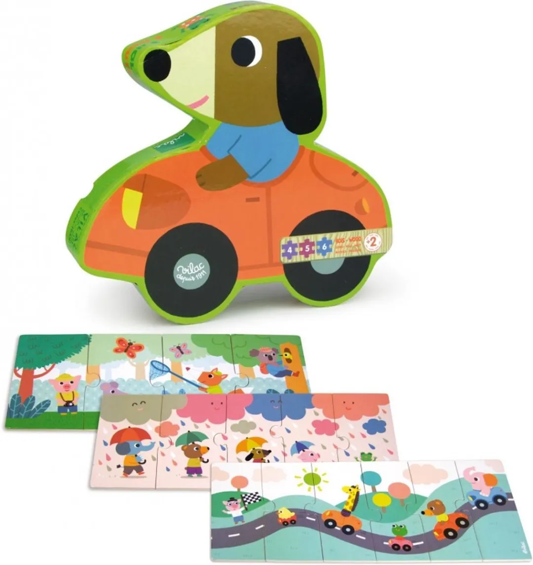 Vilac Fangio de Hond Houten Puzzels 3x15 Stuks - Multicolor