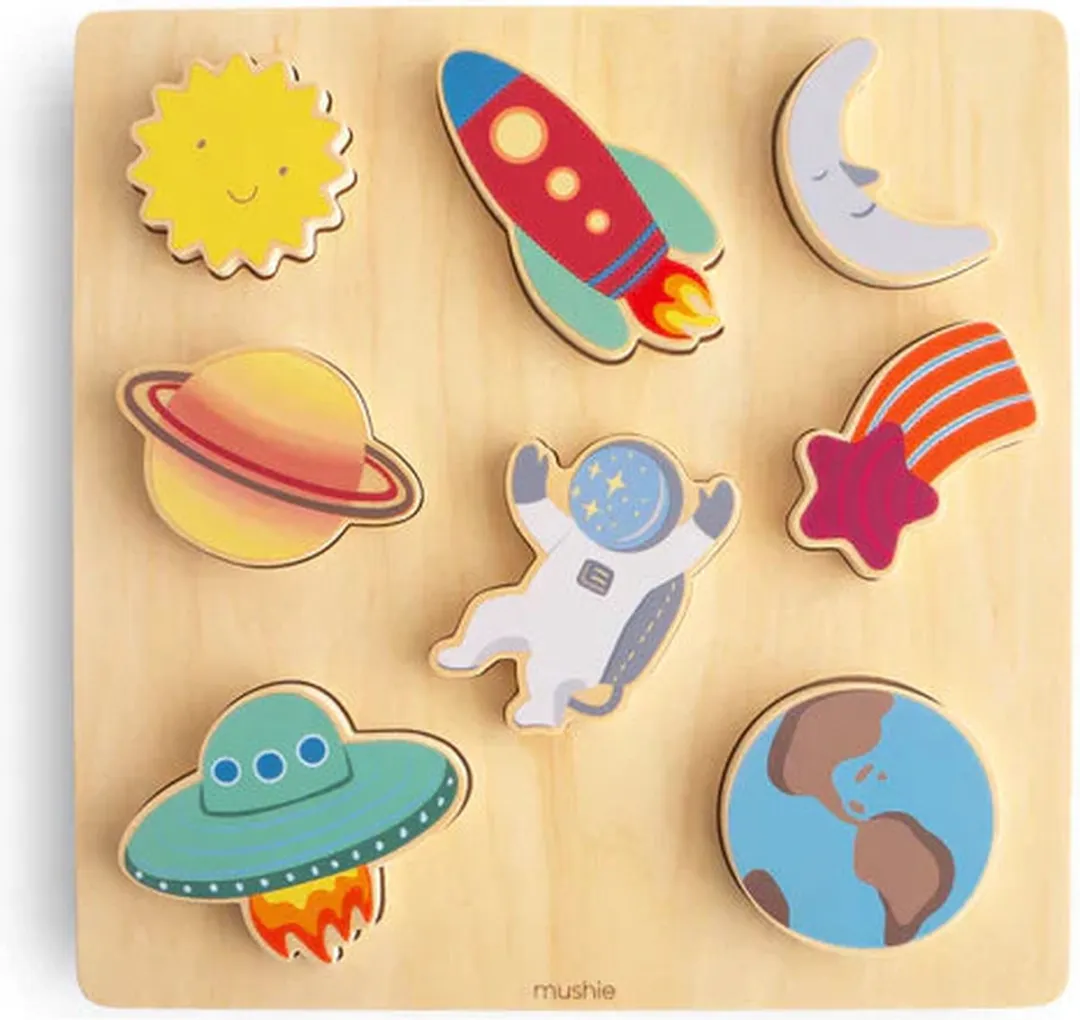 Mushie Houten Inlegpuzzel Space - 8 Stuks