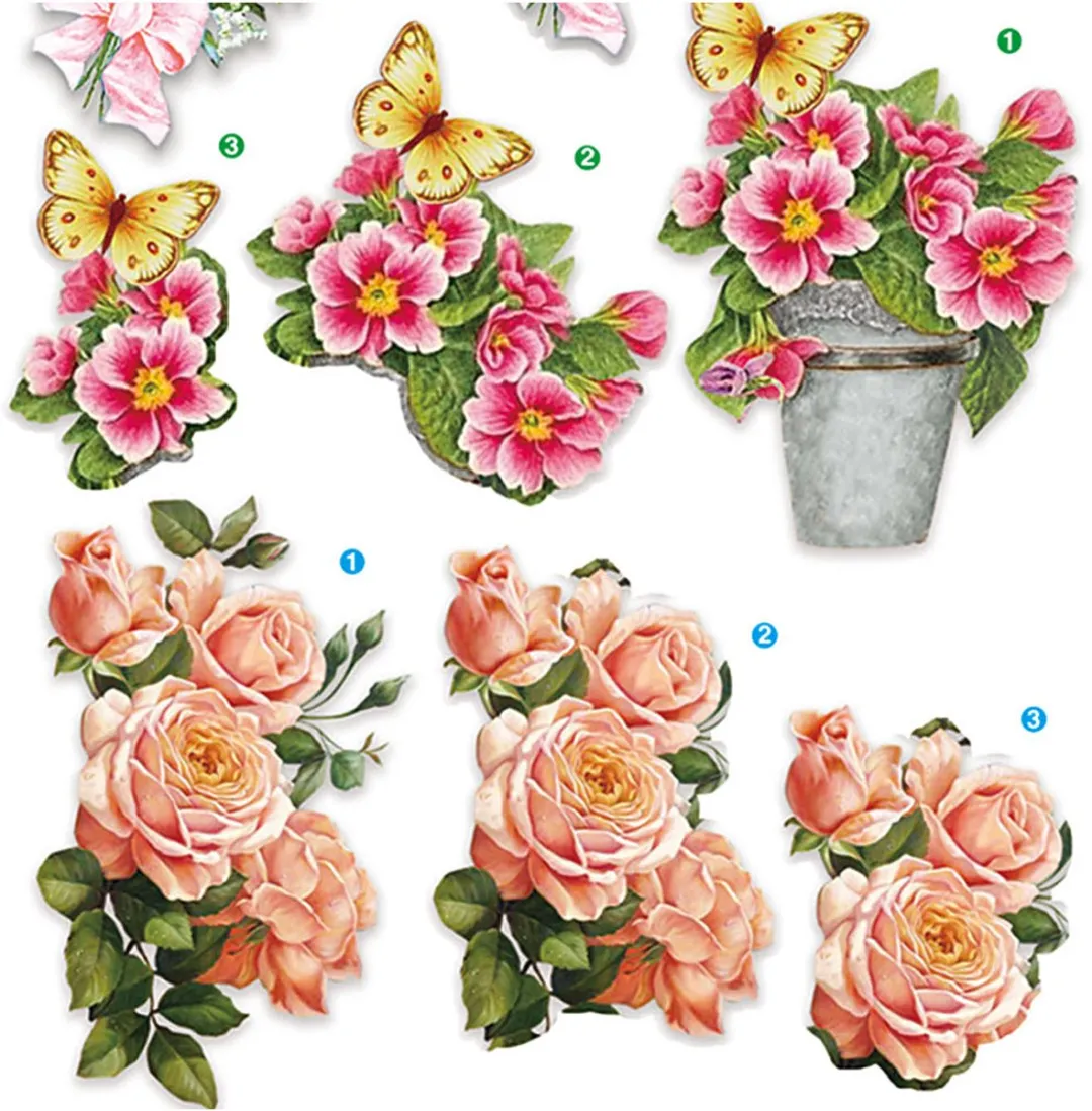 Creativ Company 3D Knipvellen Bloemen Thema 21x30cm - 4 Vellen - Rood/Rozes/Blauw/Groen/Wit