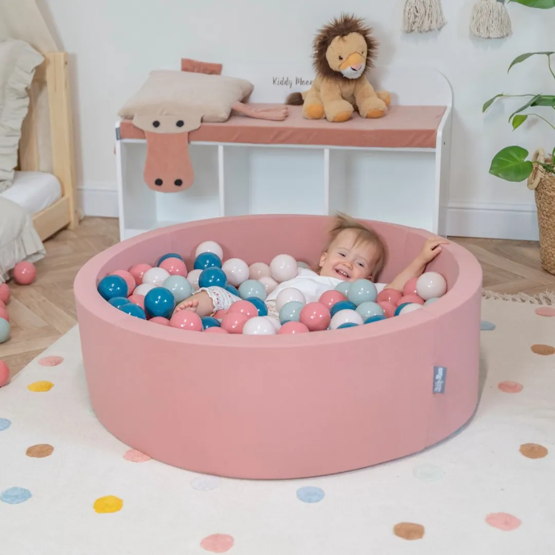 KiddyMoon Ballenbakballen Ø7cm - 50 Stuks - Donkerturkoois/Pastelbeige/Groengrijs/Zalm