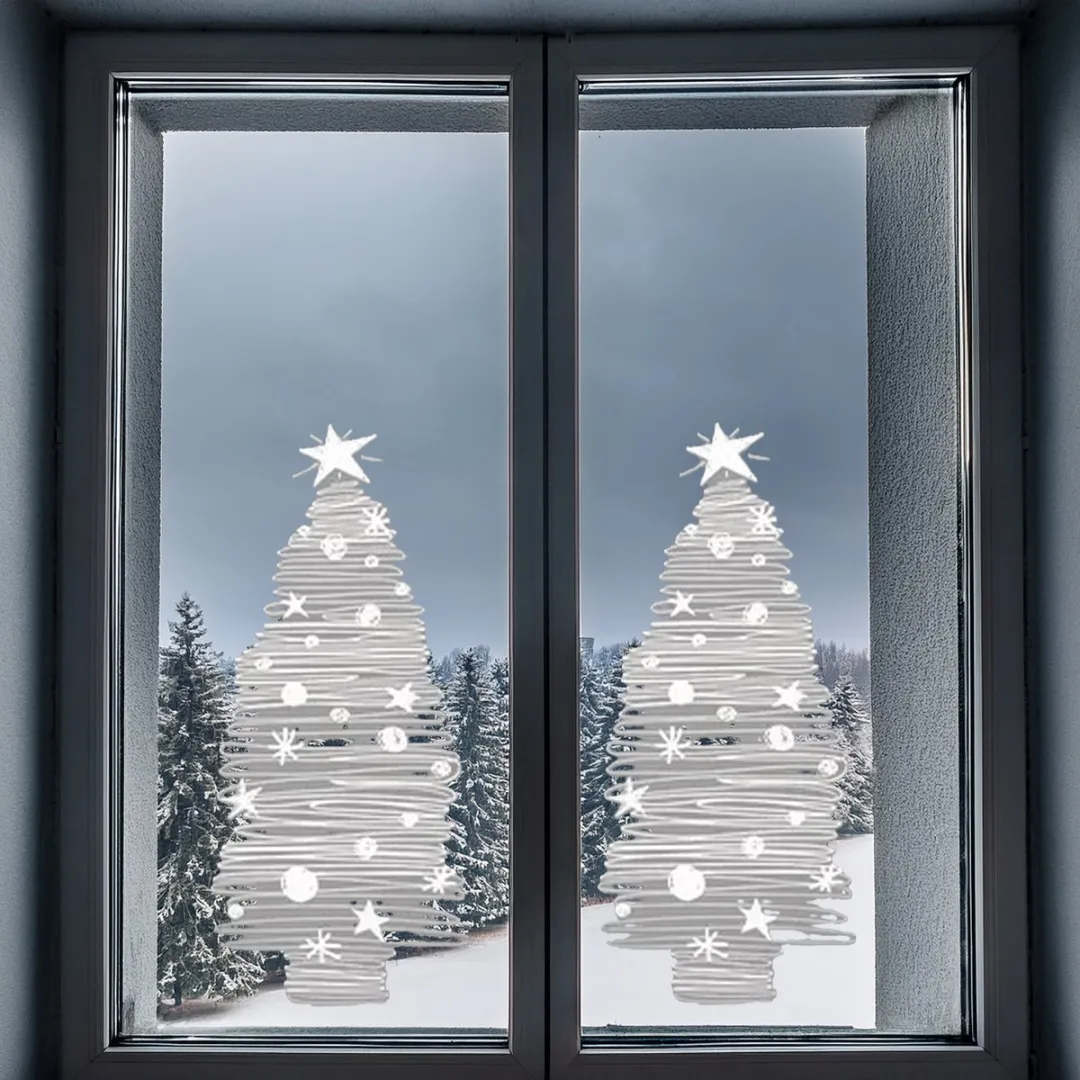 Anna's Collection Kerst Raamstickers Witte Kerstboom - 23x49cm