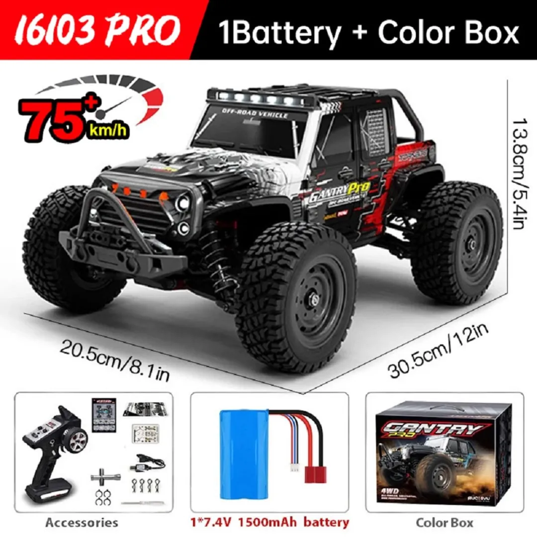 WLtoys 16101 Pro 1:16 4WD RC Auto 75km/u Monstertruck met LED Licht Hoge Snelheid Drift Offroad Speelgoed voor Kinderen