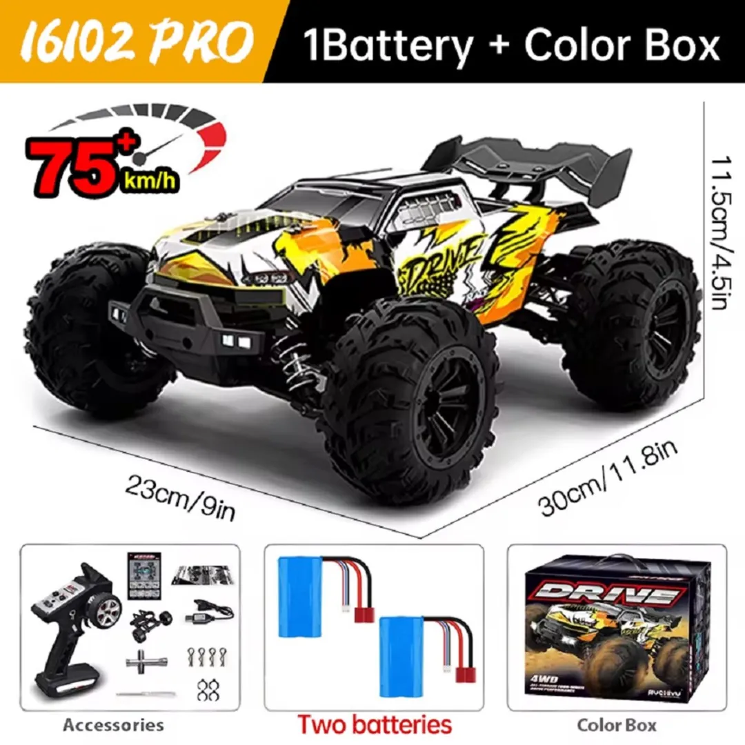 WLtoys 16101 Pro 1:16 4WD RC Auto 75km/u Monstertruck met LED Licht Hoge Snelheid Drift Offroad Speelgoed voor Kinderen