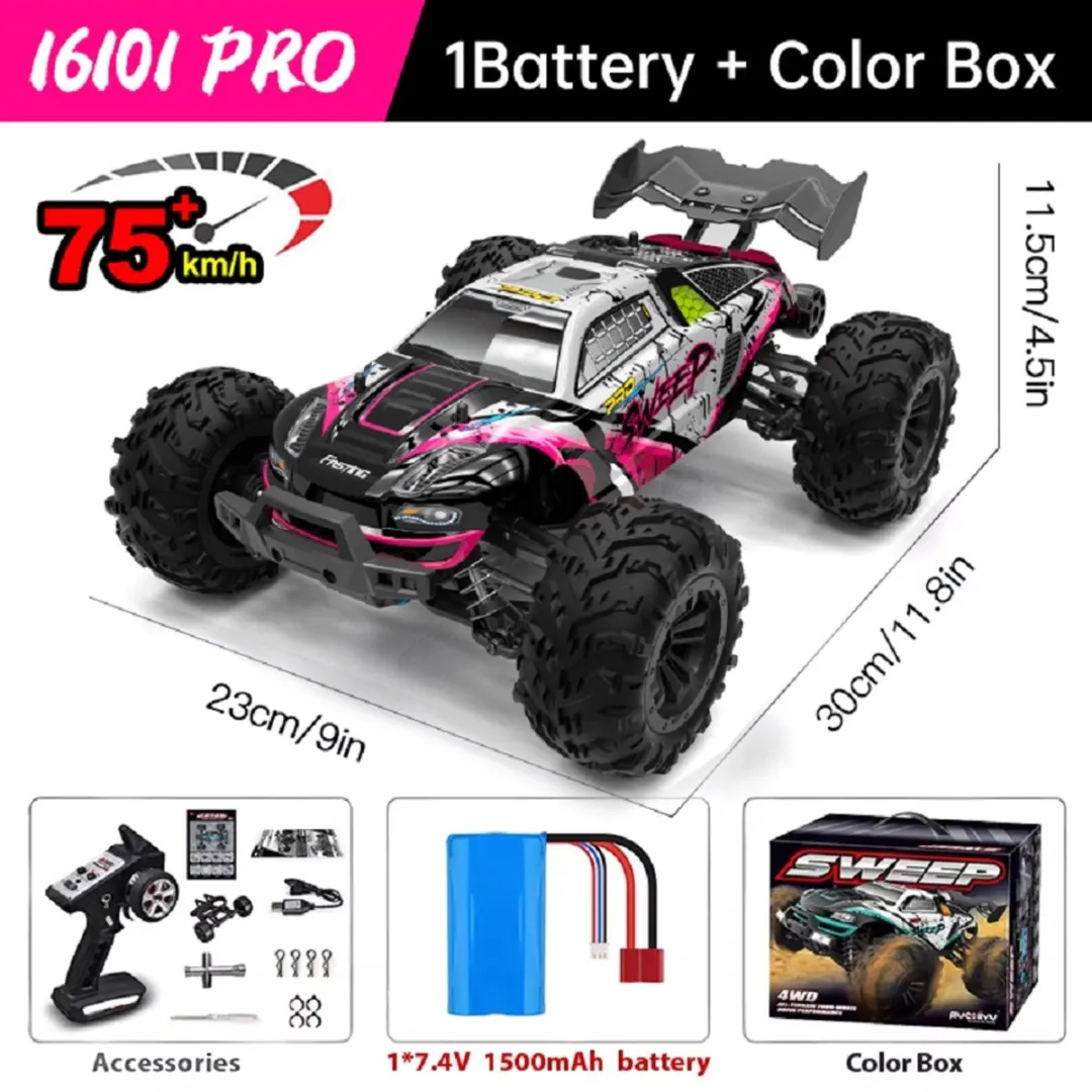 WLtoys 16101 Pro 1:16 4WD RC Auto 75km/u Monstertruck met LED Licht Hoge Snelheid Drift Offroad Speelgoed voor Kinderen