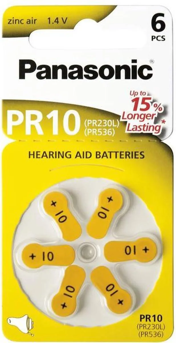 Panasonic PR10 Hoortoestelbatterijen 10 - Knoopcel Geel