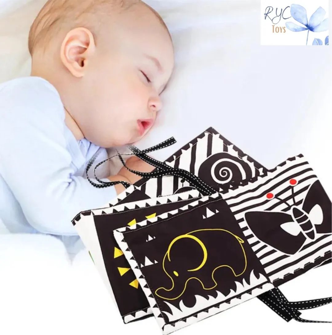 RyC Toys Zacht knisperboek baby | box speelgoed | zwart wit rood contrasterend sensorisch | stimulatiespeelgoed voor baby's | zwart wit rood sensorisch speelgoed