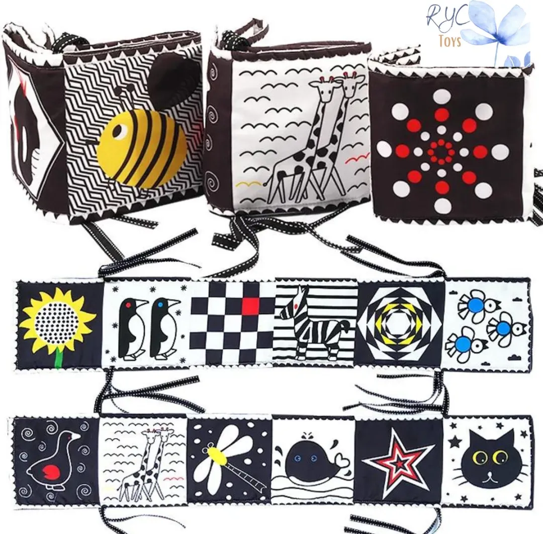 RyC Toys Zacht knisperboek baby | box speelgoed | zwart wit rood contrasterend sensorisch | stimulatiespeelgoed voor baby's | zwart wit rood sensorisch speelgoed