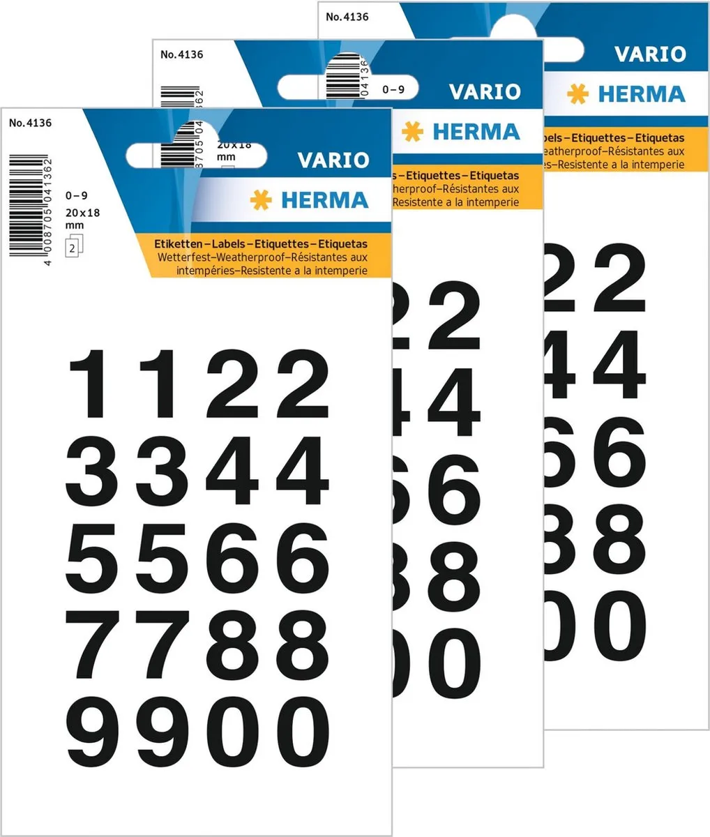 Herma Cijfer- en Letterstickers 0-9 80 Stuks - Zwart/Transparant