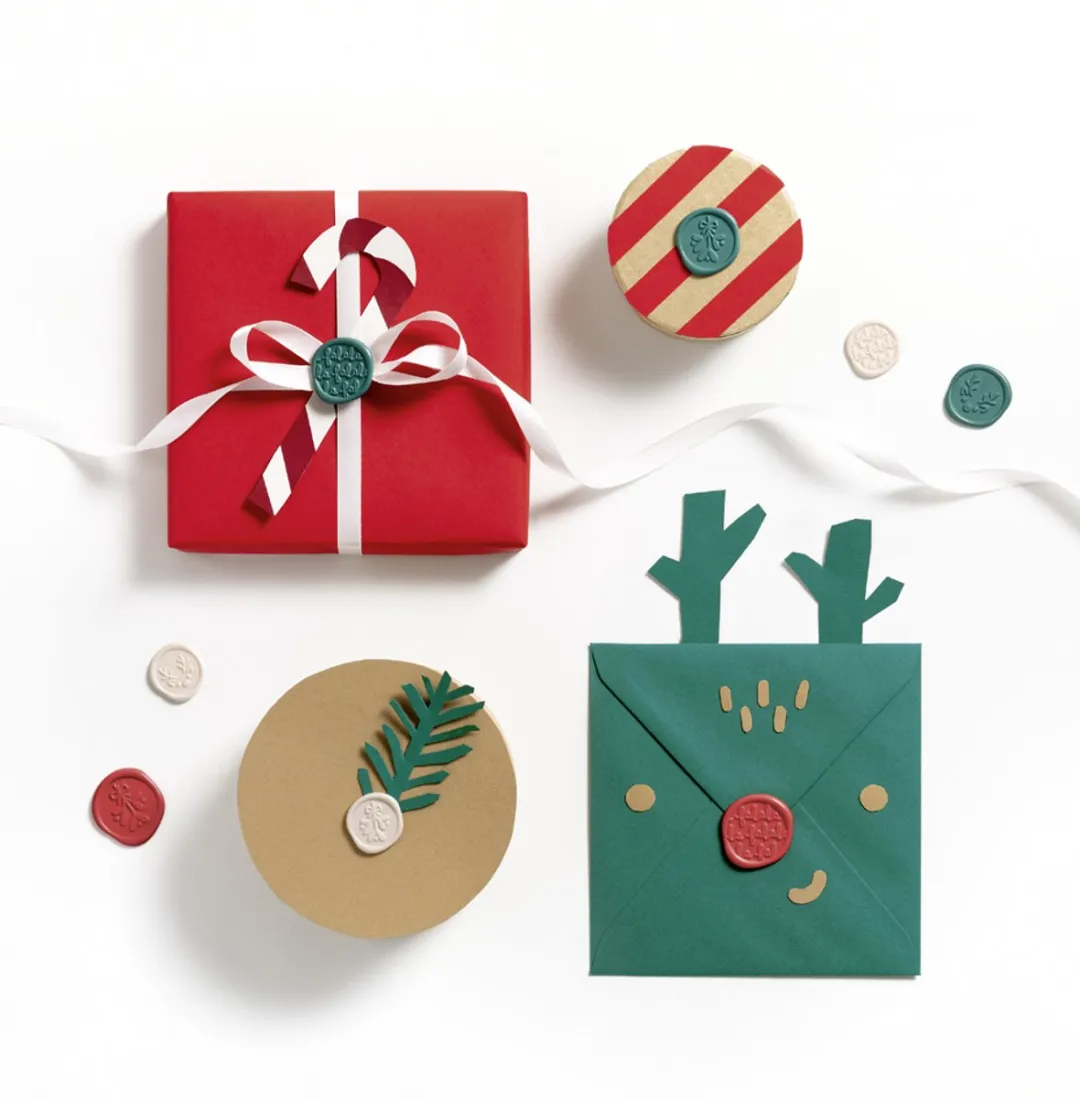 Folia Kerst Zegel-Stickers - 9 Stuks - Blauw/Wit/Rood