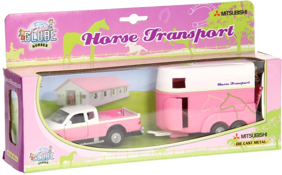 Kids Globe Die-cast Auto met Paardentrailer 520124 - Roze