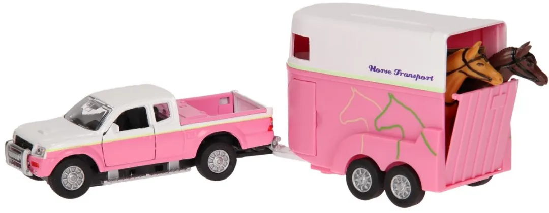 Kids Globe Die-cast Auto met Paardentrailer 520124 - Roze