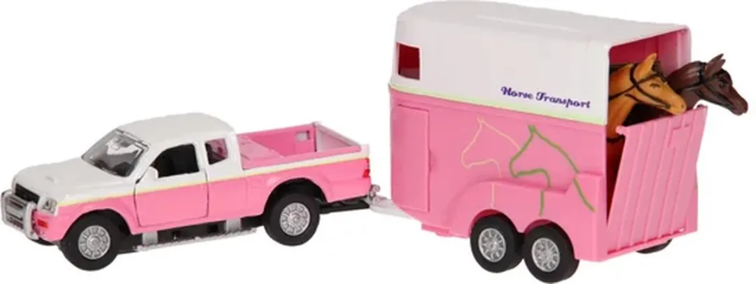 Kids Globe Die-cast Auto met Paardentrailer 520124 - Roze